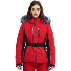 Ski Jacket Red Coat Mountain Belted Waterproof Warm Winter